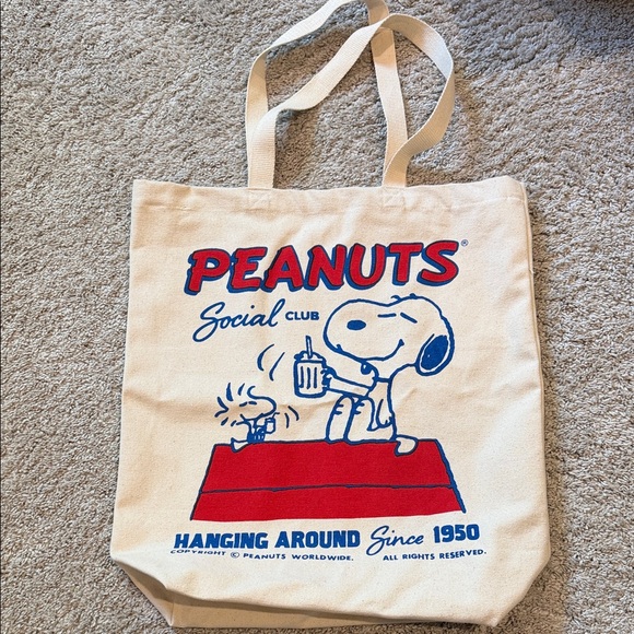 Peanuts Handbags - Peanuts Cream Tote Bag with Red and Blue Design